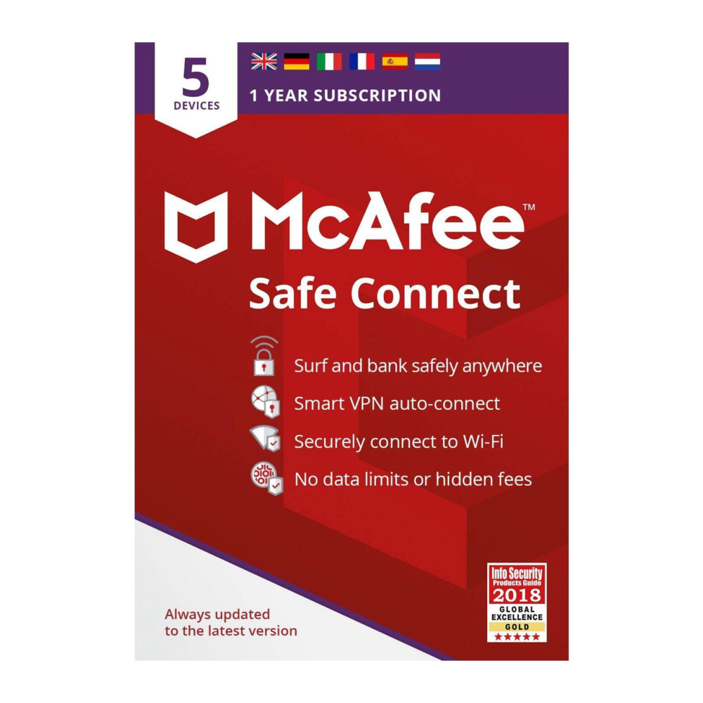 McAfee Safe Connect VPN 5 Devices 1 Year